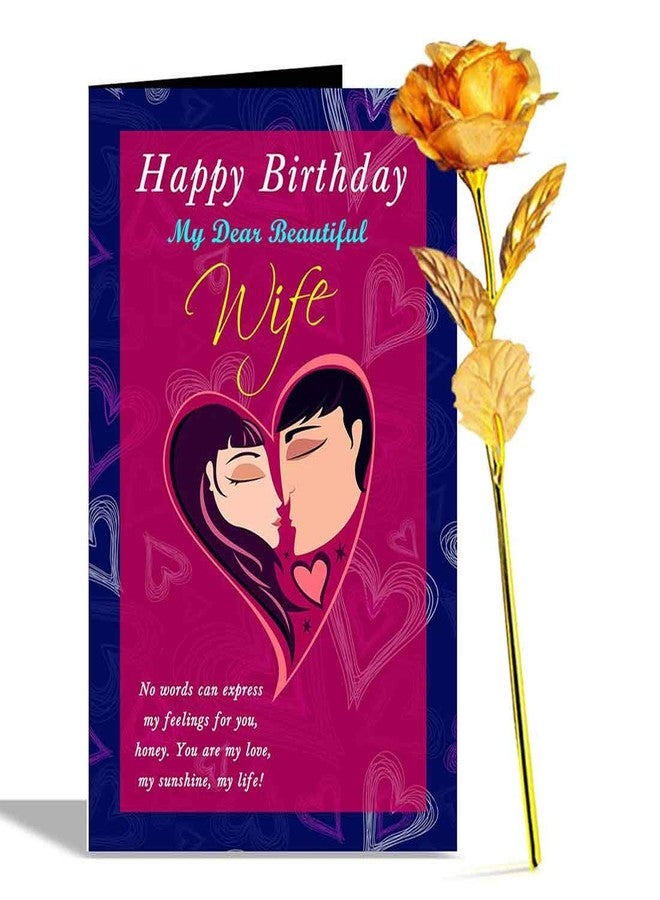 Alwaysgift Happy Birthday Greeting Card & Golden Rose Hamper - Birthday Gift for Wife, Beautiful Card with Rose - Image 1
